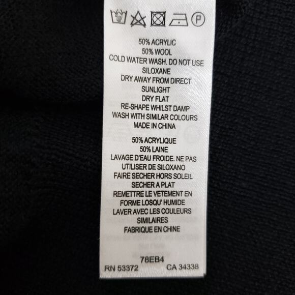 French Connection Top Sz M Half Zip Around V Neck Front Back Black Wool blend - Picture 12 of 12